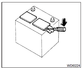 1. Remove the vent caps with a screwdriver as shown. Use a cloth to protect the battery case.