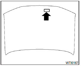 The emission control information label is attached to the underside of the hood as shown.