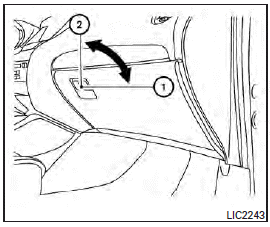 Open the glove box by pulling the handle. Use the master key when locking 1 or unlocking 2 the glove box.