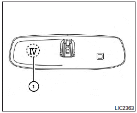 The Type A system does not have an IV 1 on the back of the mirror. Move the mirror to see if the IV is present. If the IV is not on the mirror, use the procedure in this section to program the HomeLink Universal Transceiver. If the IV is on the mirror, use the procedure in HomeLink  universal transceiver (Type B) (if so equipped).