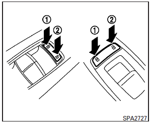 To lock all the doors without a key, push the door lock switch (drivers or front passengers side) to the lock position 1 . When locking the door this way, be certain not to leave the key inside the vehicle.