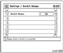 Select the Switch Beeps key. The Switch Beeps settings screen will appear.