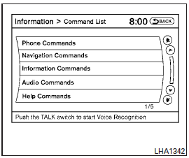 Only manual controls such as the touchscreen can navigate the command list menu.