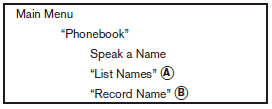 For phones that support automatic download of the phonebook (PBAP Bluetooth profile), the Phonebook command is used to manage entries in the vehicle phonebook. You can say the name of an entry at this menu to initiate dialing of that entry.