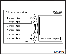 The image files in the USB memory will be displayed. To display the Image Viewer, push the SETTING button, select the Other key and then select the Image Viewer key. The image of the selected file is displayed on the right side of the screen.