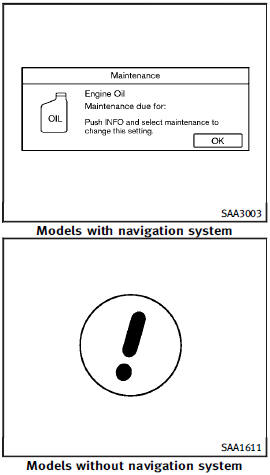 The Reminder will be automatically displayed when the specified distance has been driven and every time the ignition switch is pushed to the ACC or ON position.