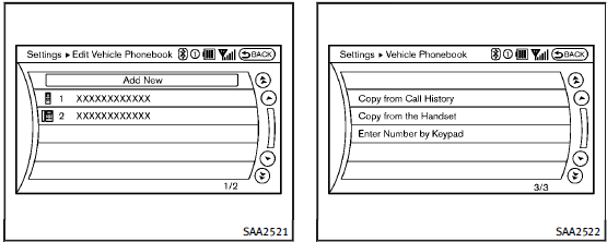 1. Push the PHONE button and select the Vehicle Phonebook key.