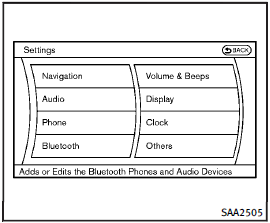 1. Push the SETTING button and select the Bluetooth key.