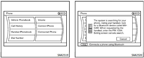 1. Push the PHONE button or the  button, and select the Connect Phone key.