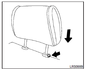 To lower, push and hold the lock knob and push the head restraint down.