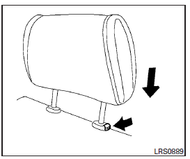 To lower, push and hold the lock knob and push the head restraint down.