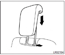 To lower, push and hold the lock knob and push the headrest down.