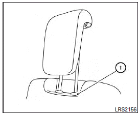 1. Align the headrest stalks with the holes in the seat. Make sure the headrest is facing the correct direction. The stalk with the adjustment notches must be installed in the hole with the lock knob 1.