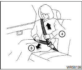 3 Position the lap belt portion low and snug on the hips as shown.