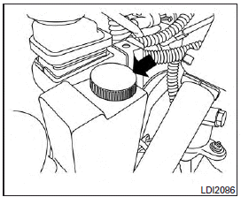 Check the coolant level in the reservoir when the engine is cold. If the coolant level is below the MIN level, add coolant to the MAX level. If the reservoir is empty, check the coolant level in the radiator when the engine is cold. If there is insufficient coolant in the radiator, fill the radiator with coolant up to the filler opening and also add it to the reservoir up to the MAX level.