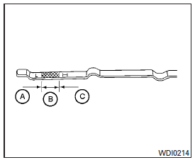 5. Remove the dipstick again and check the oil level. It should be between the H (High) and L (Low) marks B . This is the normal operating oil level range. If the oil level is below the L (Low) mark A , remove the oil filler cap and pour recommended oil through the opening. Do not overfill C .