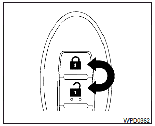 If desired, the answer back horn feature can be deactivated using the Intelligent Key. When deactivated and the LOCK  button is pushed the hazard indicator flashes twice and when the UNLOCK   button is