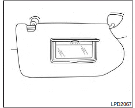 To access the vanity mirror, pull the sun visor down and flip open the mirror cover. The vanity mirror will illuminate when the mirror cover is open.