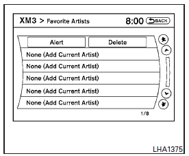 Menu (SiriusXM Satellite Radio) (models with Navigation System):