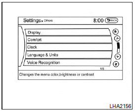 Select the Others key using the INFINITI controller.