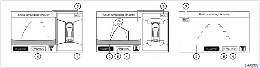 If the MOD system detects the moving objects surrounding the vehicle, the yellow frame will be displayed on the camera image and a chime sounds.