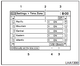 Vehicle functions are viewed on the center display screen in menus. Whenever a menu selection is made or menu item is highlighted, different areas on the screen provide you with important information. See the following for details: