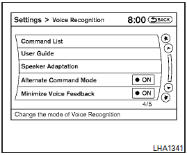 6. Alternate Command Mode is activated and the setting menu is expanded to include the Alternate Command Mode options. See Settings menu in this section for an explanation of the options.