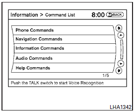 4. Select the “Command List” key using the INFINITI controller.
