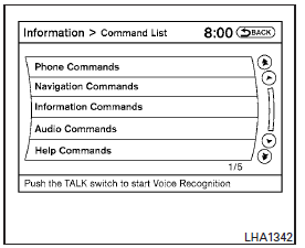 4. Select the Command List key using the INFINITI controller.