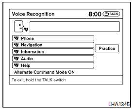 2. A list of commands appears on the screen, and the system announces, “Please say a command from the displayed list or say Help to show all commands.”