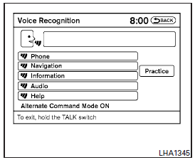 2. A list of commands appears on the screen, and the system announces, Please say a command from the displayed list or say Help to show all commands.