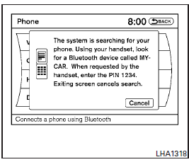 4. When a PIN code appears on the screen, operate the Bluetooth cellular phone to enter the PIN code.