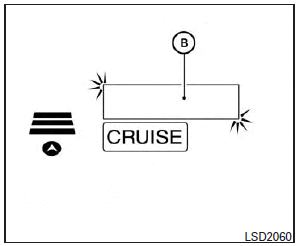 When passing another vehicle, the set speed indicator B will flash when the vehicle speed exceeds the set speed. The vehicle detect indicator will turn off when the area ahead of the vehicle is open. When the pedal is released, the vehicle will return to the previously set speed.