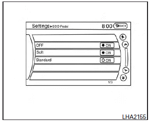 3. To set the reaction force of the ECO pedal system, select Standard or Soft.