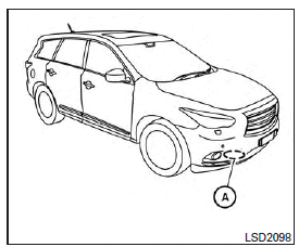 The IBA system uses a distance sensor A located behind the front bumper to measure the distance to the vehicle ahead. When the system judges that your vehicle is getting close to the vehicle ahead in the traveling lane, the vehicle ahead detection indicator light on the instrument panel blinks and a warning chime sounds.