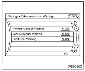 3. Highlight the Blind Spot Warning key,