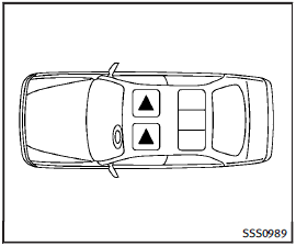 The illustration shows the seating positions equipped with head restraints. The head restraints are adjustable.