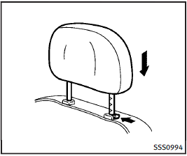 To lower, push and hold the lock knob and push the head restraint down.