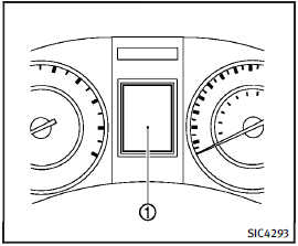 The dot matrix liquid crystal display 1 is located between the tachometer and the speedometer, and it displays the automatic transmission position indicator (if so equipped), the Intelligent Cruise Control (ICC) system (if so equipped) information, the Intelligent Key operation information and other warnings and information.