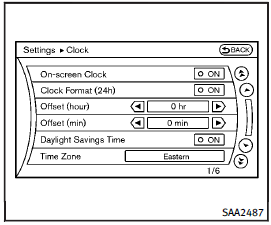 Clock settings (models with navigation system)
