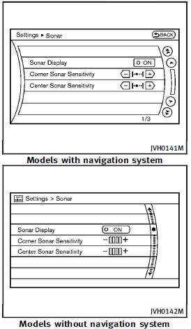 The Sonar screen will appear when selecting the Sonar key with the INFINITI controller and pushing the ENTER button.