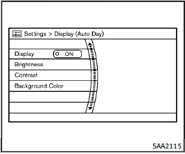 Display settings (models without navigation system)