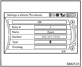 5. Select the “Voicetag” key to record a name to speak when using the INFINITI Voice Recognition system.
