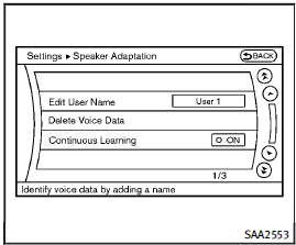 Speaker Adaptation function settings: