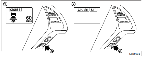 1. Vehicle-to-vehicle distance control mode 2. Conventional (fixed speed) cruise control mode Push the MAIN switch