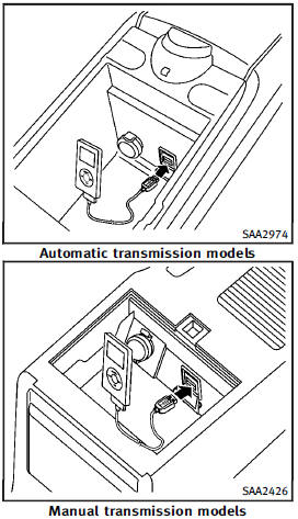 Open the console lid and connect the iPod cable to the USB connector. If compatible, the battery of the iPod is charged while the connection to the vehicle.