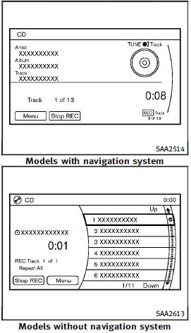 If the title information of the track being recorded is stored either in the hard drive/ flash memory or in the CD, the title is automatically displayed on the screen. For title acquisition from the hard drive/flash memory, music recognition technology and related data are provided by Gracenote.