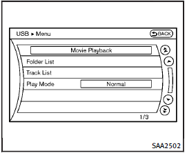 Menu (models with navigation system):