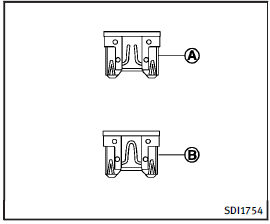 5. If the fuse is open A , replace it with a new fuse B . Spare fuses are stored in the passenger compartment fuse box.