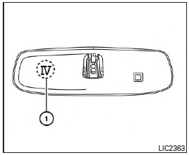 The Type A system does not have an IV 1 on the back of the mirror. Move the mirror to see if the IV is present. If the IV is not on the mirror, use the procedure in this section to program the HomeLink Universal Transceiver. If the IV is on the mirror, use the procedure in “HomeLink universal transceiver (Type B) (if so equipped)”.